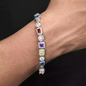 Zircon Bracelet Geometric Multicolor Pearl Bezel Setting Zinc Alloy Jewelry Gift Unisex Hip Hop Style - Product Image 2
