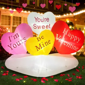 Decoración inflable del Día de San Valentín de 4 pies, decoración de globos de cuatro corazones de amor para el Día de San Valentín con luces LED