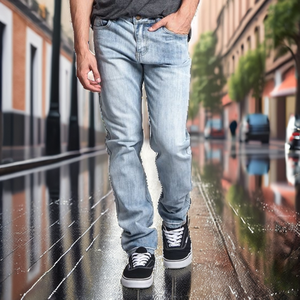Jean en denim tricoté à double plis taille mi-haute pour homme, coupe droite classique, bleu, extensible, respirant, séchage rapide, grandes tailles 30-42 - Product Image 2