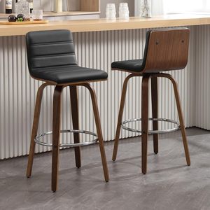 Swivel Bar Stools with Backs, Upholstered PU <strong>Leather</strong> <strong>Barstool</strong>, Mid-Century Modern Bar Stool Chairs for Kitchen Island, Black - Product Image 1
