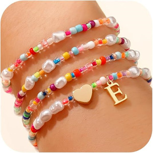 Braccialetti con ciondoli iniziali JIAOGE per ragazze, in ottone placcato <span class=keywords><strong>oro</strong></span>, graziosi, impilabili, con perle, regalo di compleanno per bambine dai 6 ai 12 anni - Product Image 6