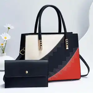 Bolsa feminina de couro 2 peças com carteira, sacola de mão grande com carteira, bolsa crossbody fashion por atacado