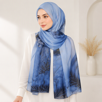 Hijab en polyester à imprimé floral Art Lotus, léger, aspect mousseline, foulard pour femmes musulmanes, pour un usage quotidien