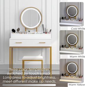Wholesale Modern Wooden <strong>Small</strong> Makeup Vanity Drawer Bedroom <strong>Dressing</strong> <strong>Table</strong> with Light Mirror <strong>Stool</strong> for Living Room or Hotel Use - Product Image 3