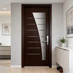 Porte d'entrée contemporaine de luxe en acier noir, porte extérieure de sécurité moderne en acier avec design en acier inoxydable pour villa - Product Image 4
