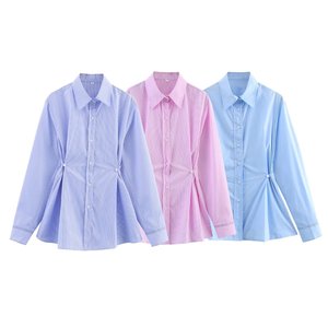 Camisa de Moda para Mujer, Nueva Colección de Primavera, con Botones Decorativos en la Cintura, Manga Larga, Color Sólido - Product Image 1
