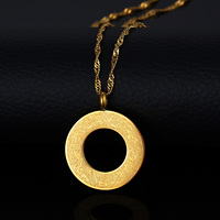 Collier pendentif musulman rond creux à vendre chaud, plaqué or 18 carats, chaîne à vagues d'eau, acier inoxydable, collier islamique