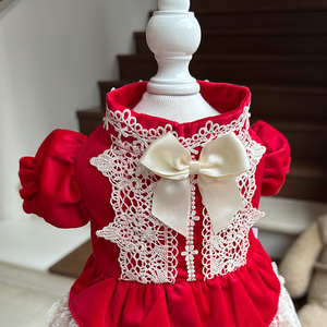 Vêtements haut de gamme pour chiens <span class=keywords><strong>Papillon</strong></span> pour l'automne et l'hiver, robes rouges du Nouvel An chinois pour chiots et petits chiens, robes moelleuses pour animaux de compagnie - Product Image 4