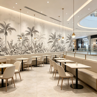 Papier peint mural tropical minimaliste gris avec palmiers, grande fresque végétale de la jungle pour chambre d'hôtel, restaurant, espace commercial