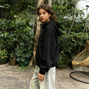 Sudadera con Capucha TKAN527D ODM/OEM al por Mayor, Color Sólido, Talla Grande, Holgada, con Cierre Completo, 100% Algodón, con Logotipo Personalizado Estampado para Mujer - Product Image 1