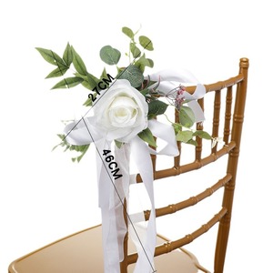 Fleurs artificielles pour mariage, décoration de mariage, fleurs blanches pour chaises d'allée, rubans pour chaises d'église, bancs, nœuds pour bancs, décoration de cérémonie et de fête - Product Image 3