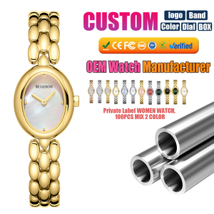 Montre élégante pour femme Besseron, boîtier ovale doré, montre à quartz analogique avec cadran en nacre et fermoir de bijoux tendance, 5 ATM - Product Image 1