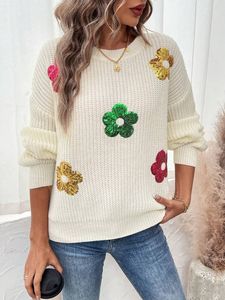 Fournisseur en gros <span class=keywords><strong>pull</strong></span> à manches longues et col rond <span class=keywords><strong>pull</strong></span> à fleurs <span class=keywords><strong>scintillant</strong></span> de haute qualité pour femmes - Product Image 6