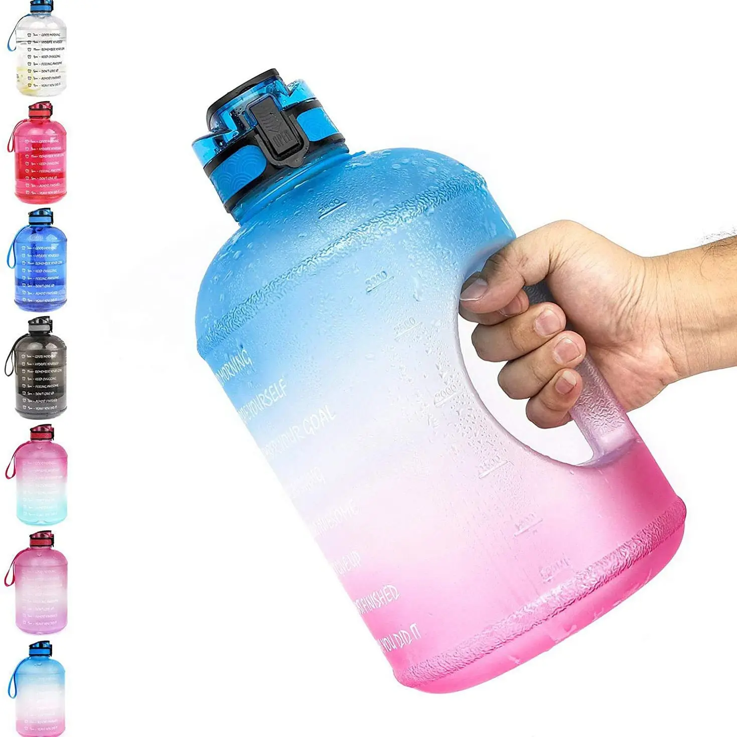 128OZ/1 gallone grande bottiglia di acqua larga bocca grande brocca di acqua con pennarello di tempo motivazionale paglia a prova di perdite BPA gratis per la palestra