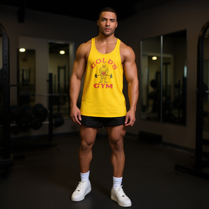 <b>Gold</b> Mens Bodybuilding Tank <b>Top</b> 100% Cotton Muscle Fit Gym Vest Custom Logo Printing Quick Dry Breathable Sportswear - Product Image 2