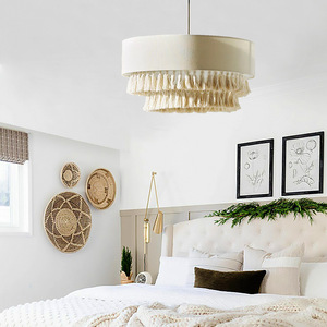 Bohemian Style Hemp Rope Tassel Chandelier Round White E27 Ceiling <b>Light</b> For Bedroom <b>Dining</b> Room - Product Image 3