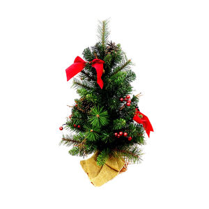 Mini Árbol de Navidad Artificial de Escritorio de 24 Pulgadas con Lazo y Bayas Rojas, Piñas, Alta Calidad, Ecológico, para el Hogar, Dormitorio, Fiesta - Product Image 1