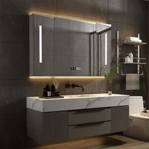 SANTOPOVA Smart Led Mirror with Light <b>Bathroom</b> and Vanities Wood <b>Black</b> Marble <b>Bathroom</b> <b>Cabinet</b> - Product Image 4