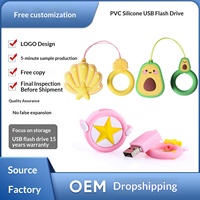 Clé USB 2.0 en forme d'avocat de dessin animé 64 Go, nouvelle boîte cadeau créative en silicone avec coque cinq étoiles et anneau de suspension
