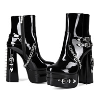 Bottes noires punk gothiques en cuir PU, bottines mi-mollet à plateforme, talons épais, chaussures à talon bloc pour cosplay, bottines courtes pour femmes