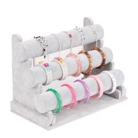 Support de Présentation de Luxe 3 Niveaux en Velours et Cuir PU Noir, Gris, Rouge pour Bijoux, Bracelets et Montres