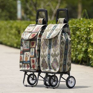 Shopping cart, grocery cart, folding portable <b>trolley</b>, household stroller with handle, pull cart for elderly people climbing - Product Image 3