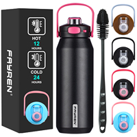 Nueva llegada botella de agua deportiva de acero inoxidable con aislamiento al vacío de doble pared de gran capacidad de 1000 ML con tapa con mango de pajita