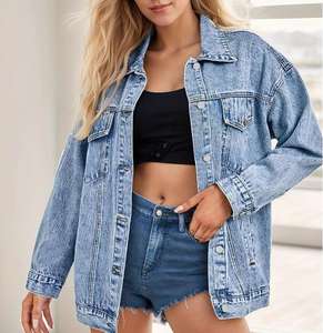 Veste en jean réversible unie <span class=keywords><strong>fine</strong></span> avec ceinture pour <span class=keywords><strong>femme</strong></span>, coupe ample <span class=keywords><strong>mi</strong></span>-<span class=keywords><strong>longue</strong></span> décontractée pour le printemps, l'automne et l'hiver - Product Image 5