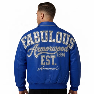 <span class=keywords><strong>Giacca</strong></span> Bomber Varsity Personalizzata in Pelle di Agnello per Uomo, Lussuosa con Applicazioni in Strass e Ricami, Abbigliamento Streetwear Autunnale - Product Image 1