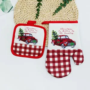2 teile/satz Frohe Weihnachten Verdickter Ofen Mikrowellen handschuhe Top flappen Hitze beständiges Pad Rutsch feste Ofen handschuhe Küchen zubehör - Product Image 6