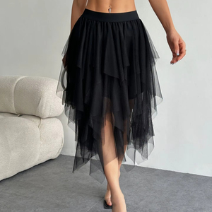 Summer Fashion High Waist <b>Midi</b> Mesh <b>Skirt</b> for Women Casual <b>Tulle</b> Bottom Casual Faldas Natural Casual Woman Clothes - Product Image 1