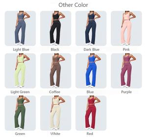 Durable <strong>Plus</strong> <strong>Size</strong> Nylon Yoga Sport Set High Waisted Wide Leg Trousers Crop Sports Bra Butt Shaping Seamless Recyclable Ruched - Product Image 6