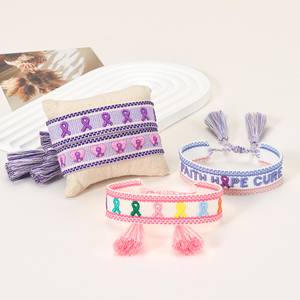 12 pièces rose bracelets de sensibilisation au cancer du sein foi espoir <span class=keywords><strong>Cure</strong></span> bracelet brodé femmes à la main gland tressé corde - Product Image 2