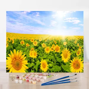 Kit lukisan DIY grosir cat dengan angka bunga kustom lukisan tangan dewasa Kit bunga matahari