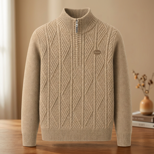 Pull en laine tricoté pour homme, anti-plis, anti-rétrécissement, avec logo frontal et col semi-montant - Product Image 4