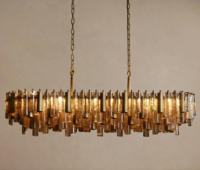 Lustre linéaire vintage italien en verre fumé de Murano et laiton pour villa, salon et chambre à coucher