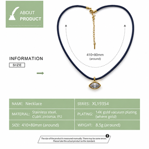 Collier en pierre bleue, plaqué or 14 carats sous vide, en acier inoxydable - Product Image 3