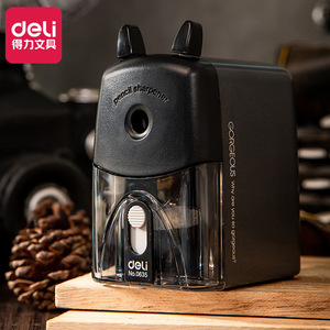 Deli Pencil Sharpener 0635 Manual Hand Crank Office Student Use Plastic Model Geometric Black - Product Image 1