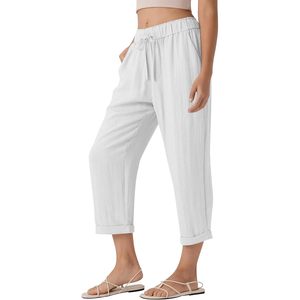 Pantalon Capri Décontracté en Coton et Lin pour Femme 2025 – Coupe Droite, Taille Élastique avec Cordon de Serrage, Taille XL – Idéal pour Tenues d'Été et de Plage - Product Image 1