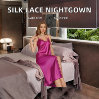 Nouvelle Robe de Nuit Élégante en Satin de Soie Glacée pour Femme, Modèle Victoria, Luxe Printemps-Été, Unie, Sans Manches, Fendue, Col en V Sexy, Style Européen et Américain