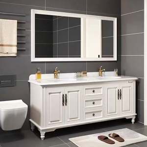 Meuble de salle de bain de style européen en bois de luxe, sur pied, moderne, blanc, avec lavabo - Product Image 6