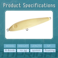 Leurre Artificiel Flottant Type Crayon Non Peint R-8006 90mm 10.3g ODM/OEM pour Pêche en Ruisseau, Personnalisation en Gros