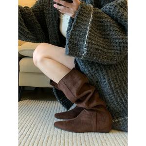 Nouvelle Collection 2026 – Bottes Western Rétro Polyvalentes pour Femme, Modèle Large à la Cheville, Amincissantes, Froncées, Souples, Montantes en Daim, Automne-Hiver - Product Image 2