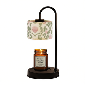 Electric <b>Candle</b> Warmer Lamp With <b>Pink</b> Flower Linen Shade Adjustable Brightness For Home Decor Indoor Use - Product Image 1