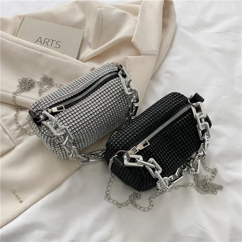 Summer Fashion Personality Rhinestones Underarm Bag Female 2023 Silver Chian Handbags for Lady Crossbody Bag