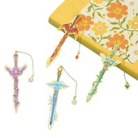 Marque-pages promotionnels personnalisés en métal émaillé style épée, style anime, avec pampille, pinces de reliure polies, porte-photos et billets, pince à lettres pour
