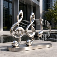 Escultura Cinética Moderna de Acero Inoxidable Pulido con Temática Musical Abstracta y Elementos de Hadas y Animales para Espacios Públicos al Aire Libre