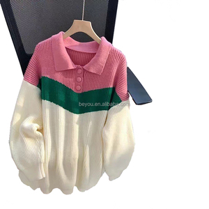 Otoño e Invierno nuevas mujeres contraste Polo cuello contraste punto moda <span class=keywords><strong>hermanas</strong></span> Casual suéter Suelto - Product Image 1