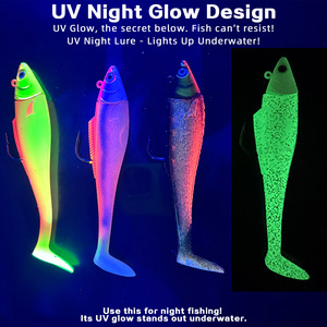Señuelo de pesca de lubina con cabeza de pez y cola en T, jig head de 2 cuerpos, ojos 3D realistas, plomo desmontable, alta visibilidad, brillo UV - Product Image 5