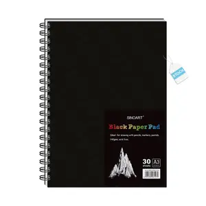 SINOART 30 Folhas A3 tamanho 140g Almofada Preta Desenho Art Sketchbook Paper Sketch Book Artist Black Paper Sketchbook pintura